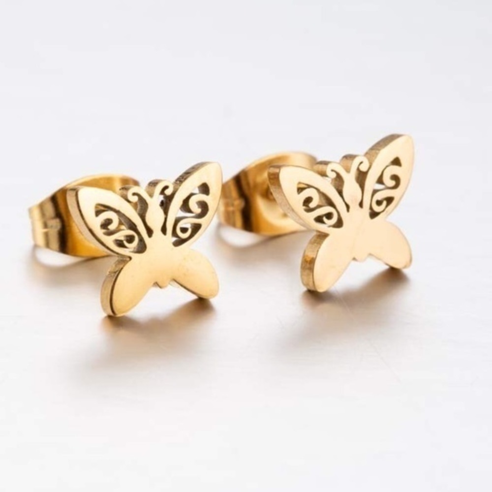 Butterfly Stainless Steel Stud Earrings - Picture 2 of 3